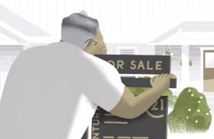 Illustration of agent and for sale sign.